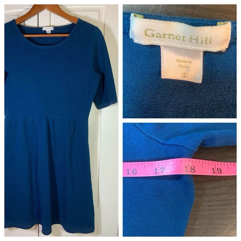 Garnet Hill Retro Ponte Knit Dress Womens 10 Blue Basic Classic Comfort Preppy